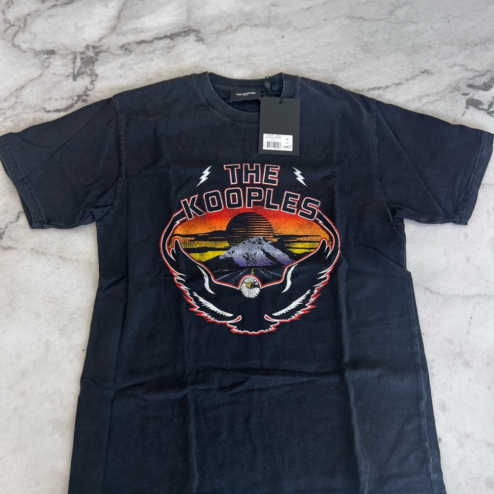 The Kooples Black and Orange Graphic Short Sleeve Tee